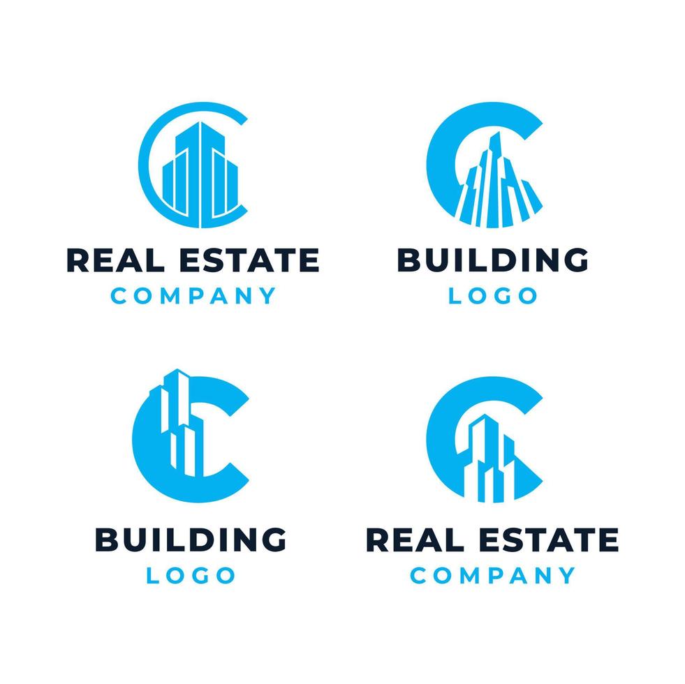 Initial Letter C with Architecture City Building , Real Estate Apartment Logo Design vector