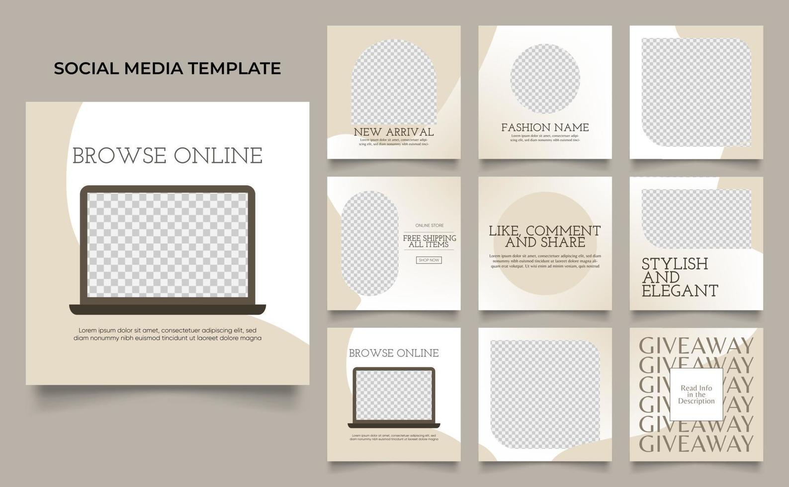 promoción de venta de moda de banner de plantilla de redes sociales en color marrón gris vector