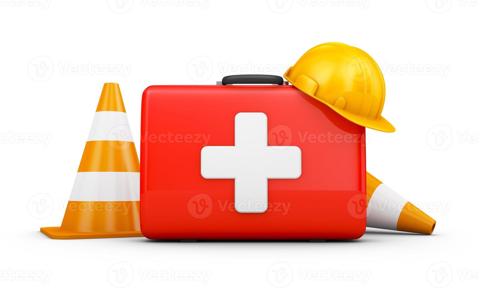 Red suitcase and traffic cones photo