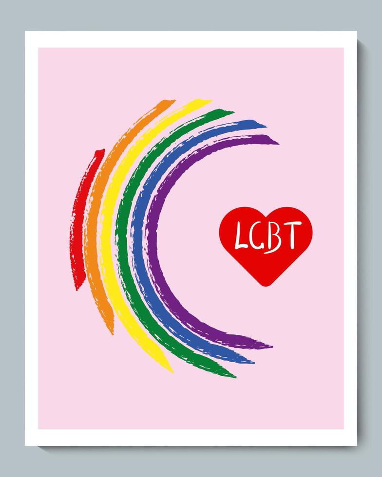 Rainbow Texture Semicircle with Gender Heart Symbol and Doole Inscription LGBT vector