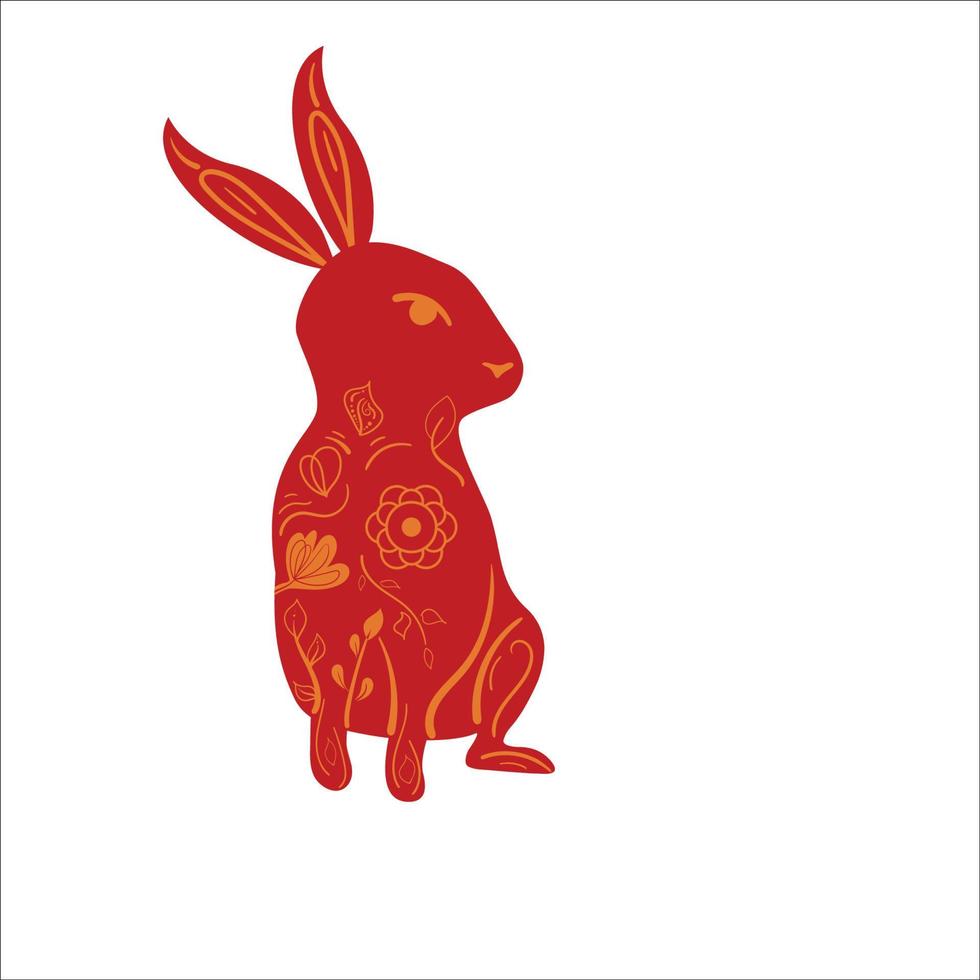 Chinese New Year Red Zodiac Rabbit with Orange Floral Ornament vector