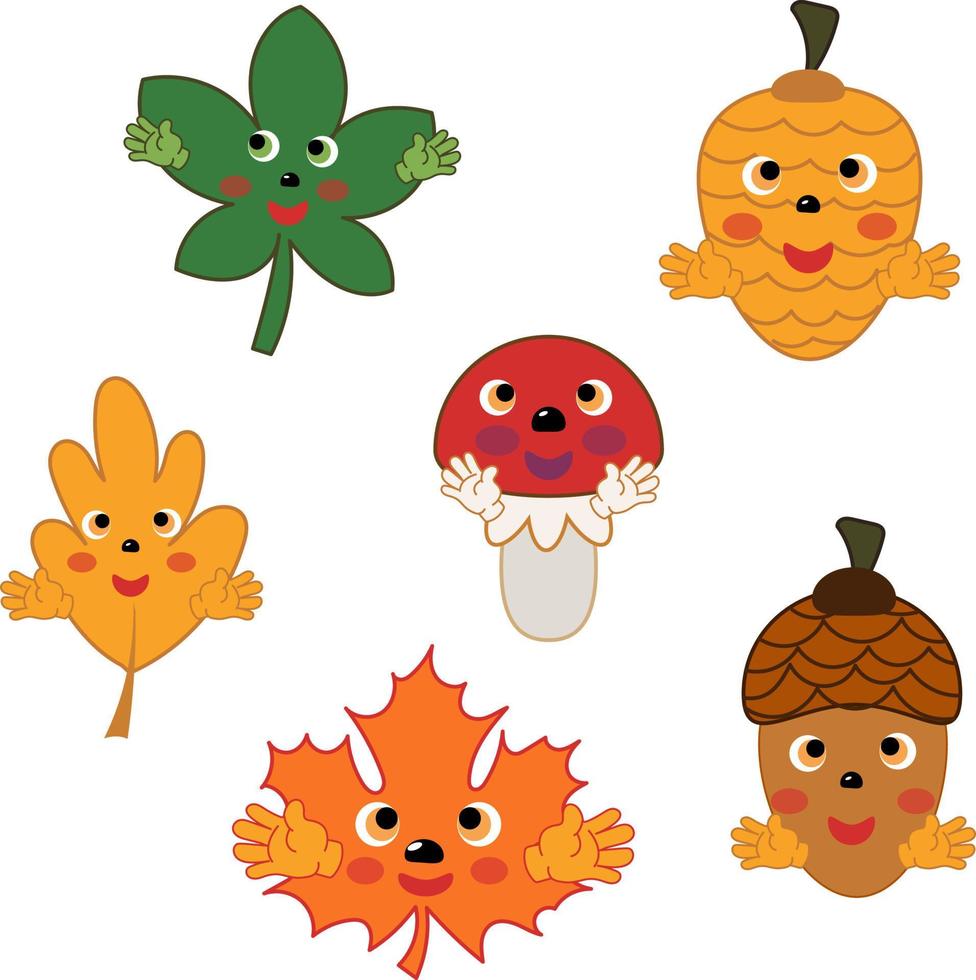 conjunto de otoño de personajes lindos. ilustración plana de dibujos animados vectoriales. vector