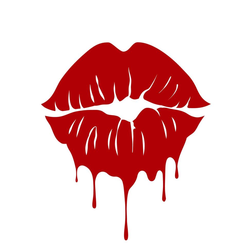 Print of red lips. Valentine's day, kiss icon with dripping effect. Vector illustration on a white background