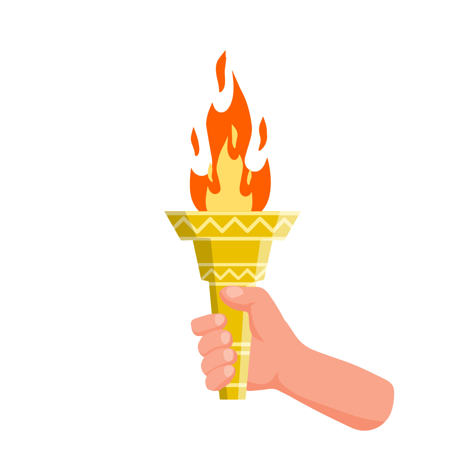 Hand holding torch. Symbol of Olympic Flame and sports. Education and