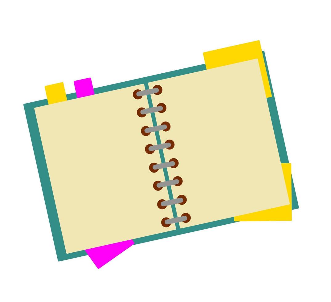 Notepad. Open notebook for writing. School book or textbook for studying. Flat cartoon vector