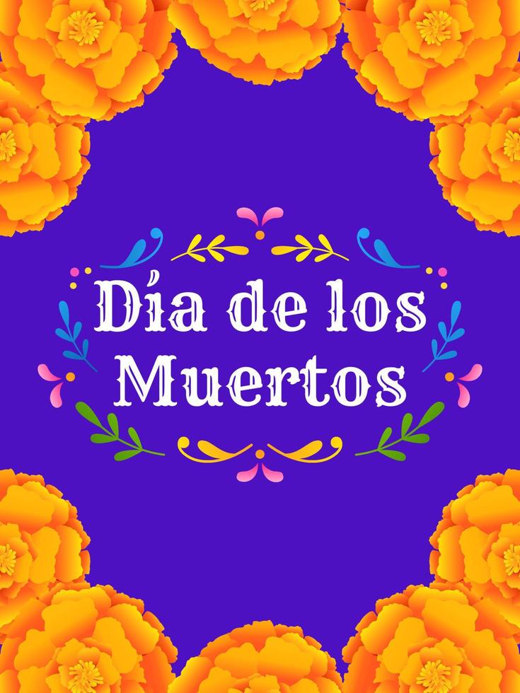 Day of the Dead. Banner with a frame of marigolds and the inscription. Template for background, banner, card, poster with inscription. Vector illustration.