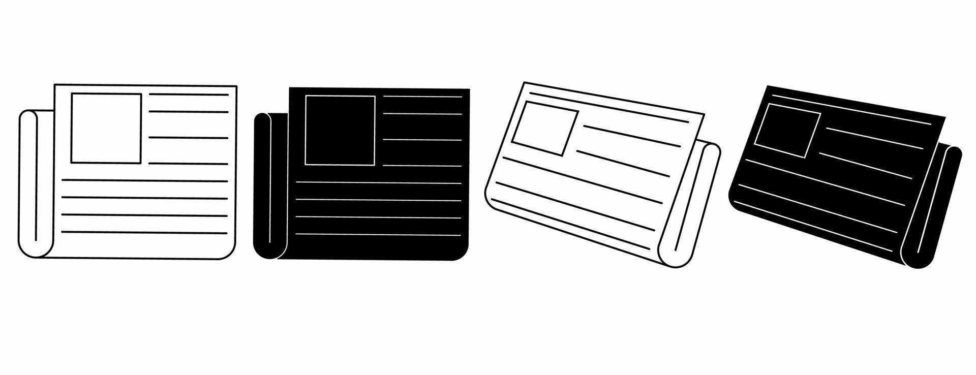 conjunto de iconos de periódico de silueta de contorno aislado sobre fondo blanco.icono de periódico blanco negro estilo plano ilustración vectorial vector