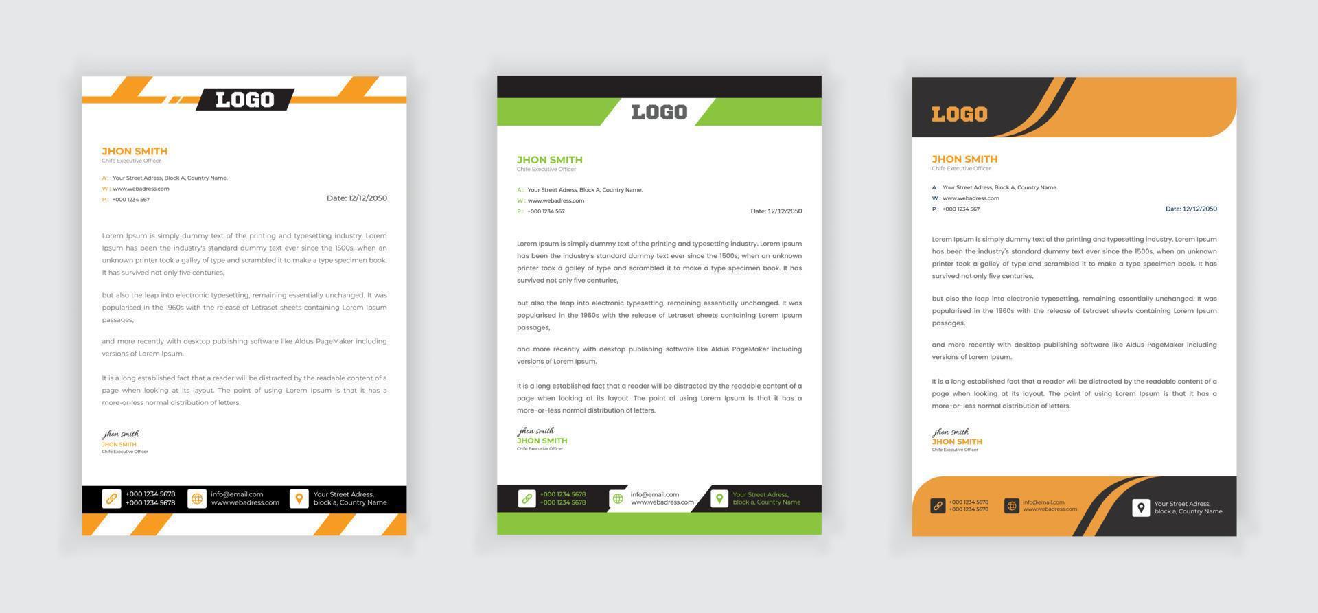 Creative corporate modern Print ready letterhead design template set vector