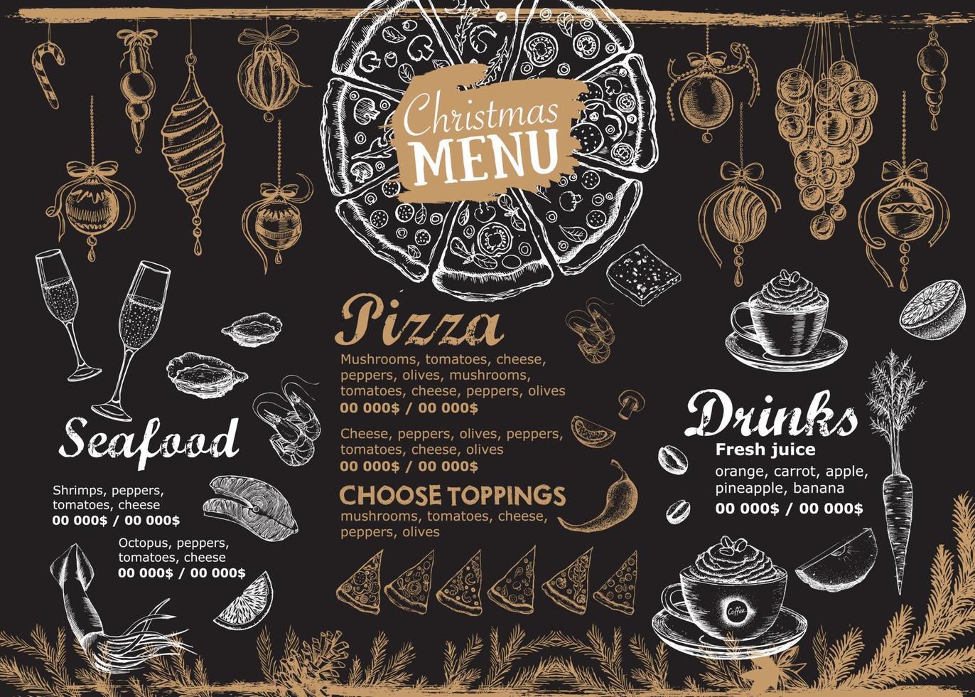 Christmas menu cafe. Food flyer. vector