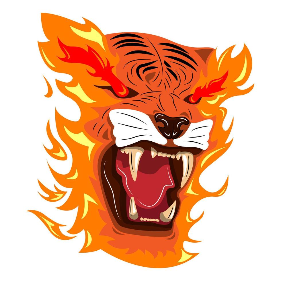 vector illustration tiger fire  head mascot