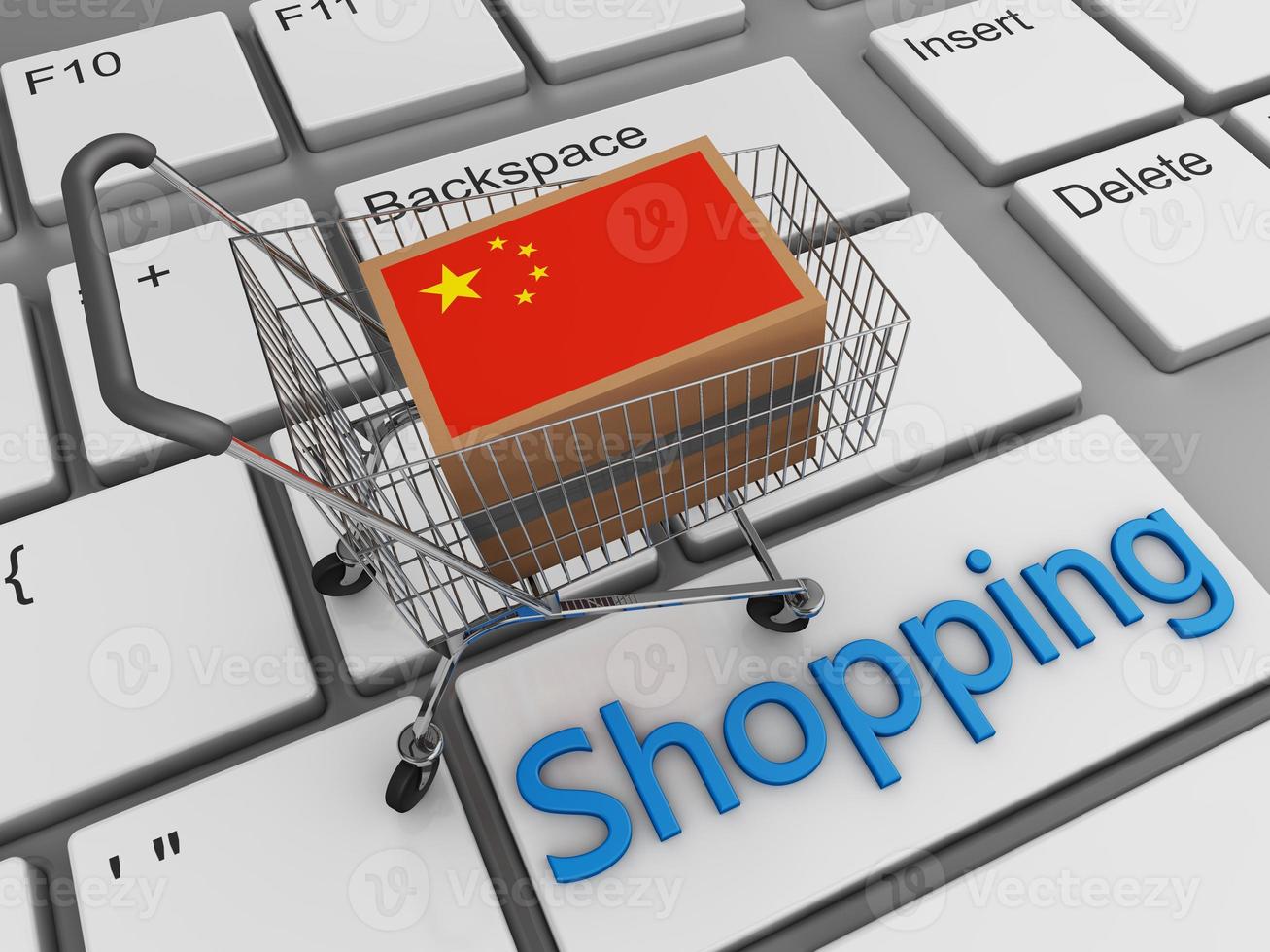 box Chinese flag on the keyboard shopping photo