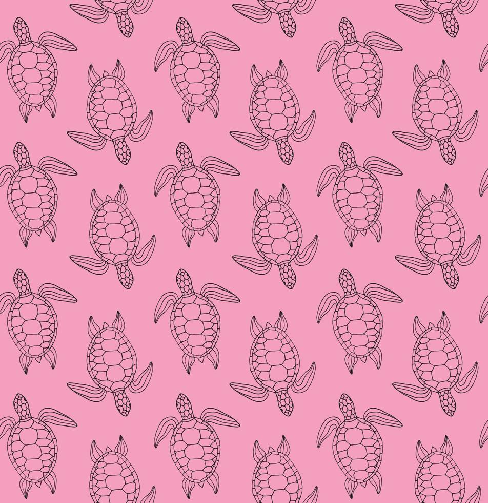 Vector seamless pattern of hand drawn turtle