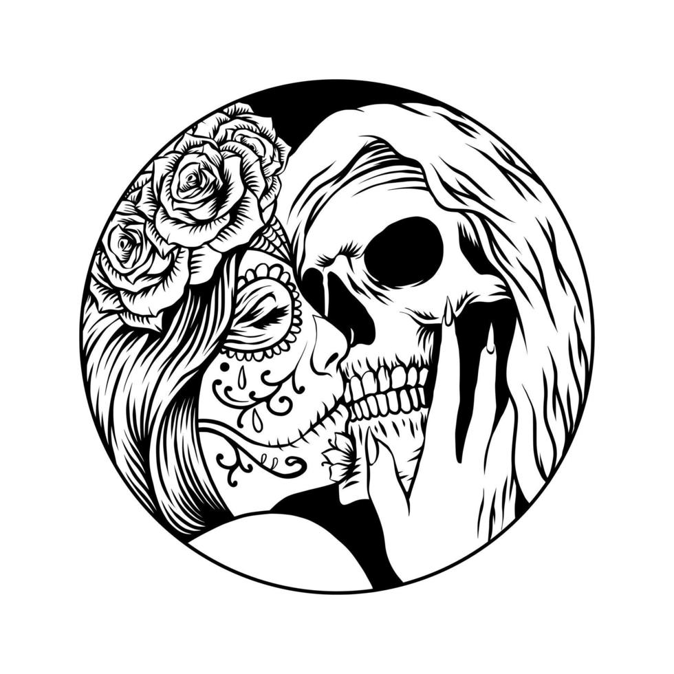 Sugar skull kissing vector