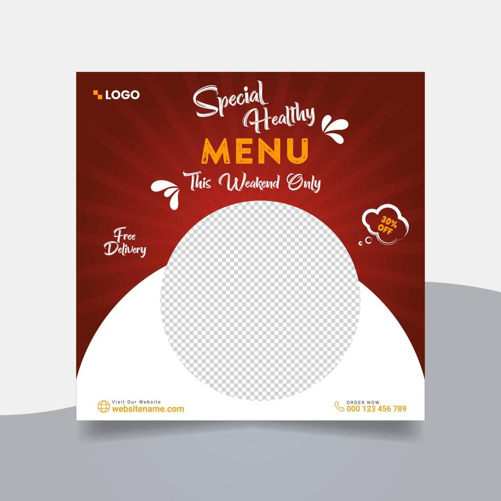 diseño de plantilla de banner web o publicación en redes sociales de marketing comercial de restaurante de comida rápida con fondo abstracto, logotipo e icono. folleto o póster de promoción de venta en línea de pizza fresca, hamburguesa, pasta vector