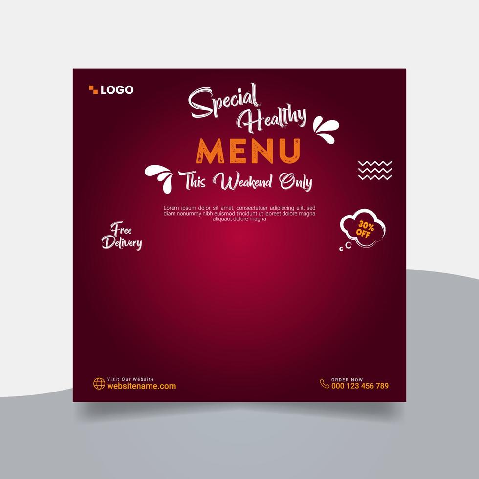 Fast food restaurant business marketing social media post or web banner template design with abstract background, logo and icon. Fresh pizza, burger, pasta online sale promotion flyer or poster vector