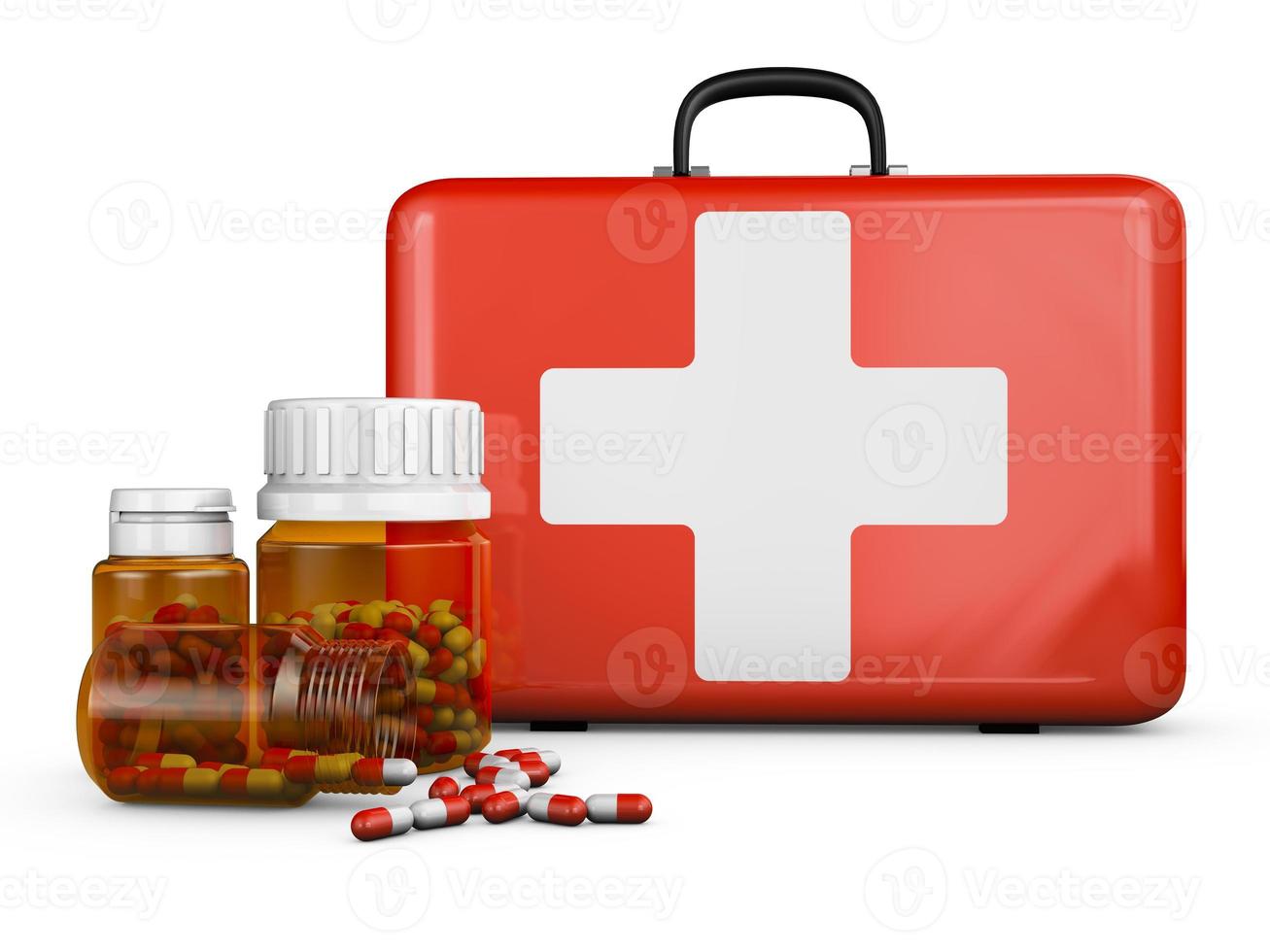 red suitcase with bottles photo