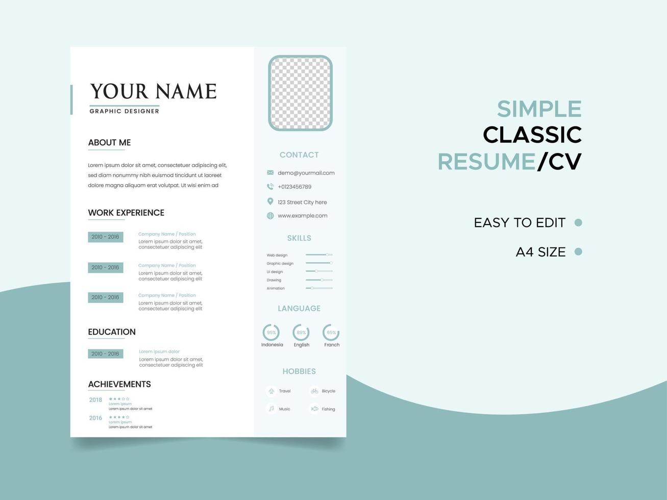 plantilla de currículum, plantilla de cv de currículum minimalista, vector de currículum de trabajos profesionales.