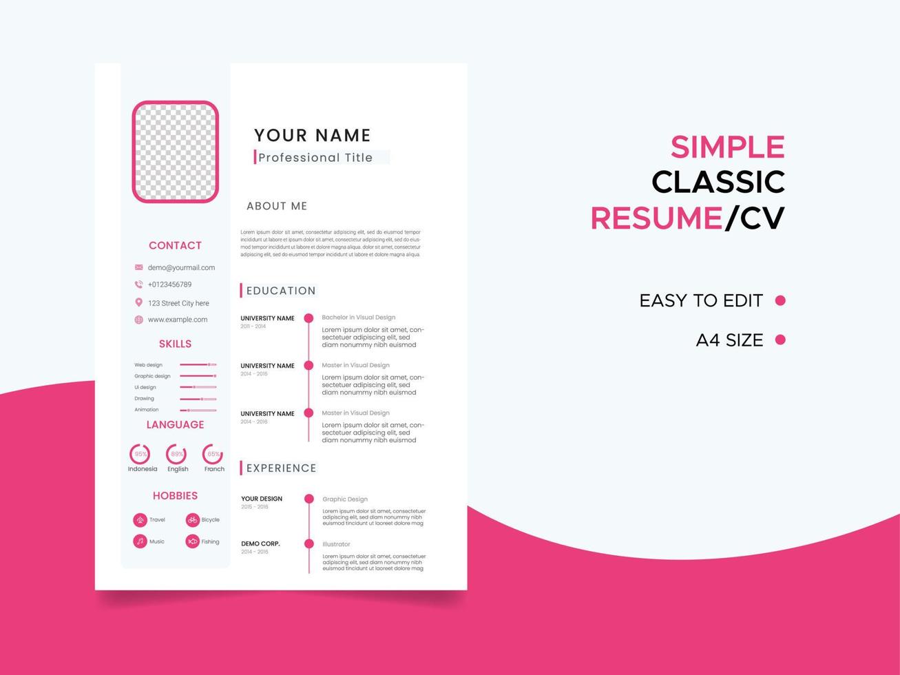 plantilla de currículum, plantilla de cv de currículum minimalista, vector de currículum de trabajos profesionales.