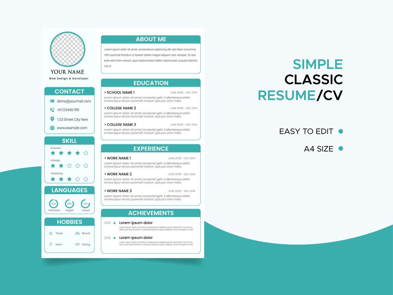 plantilla de currículum, plantilla de cv de currículum minimalista, vector de currículum de trabajos profesionales.