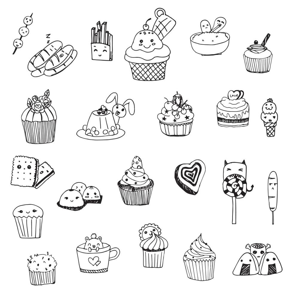 comida y elemento dulce doodle vector