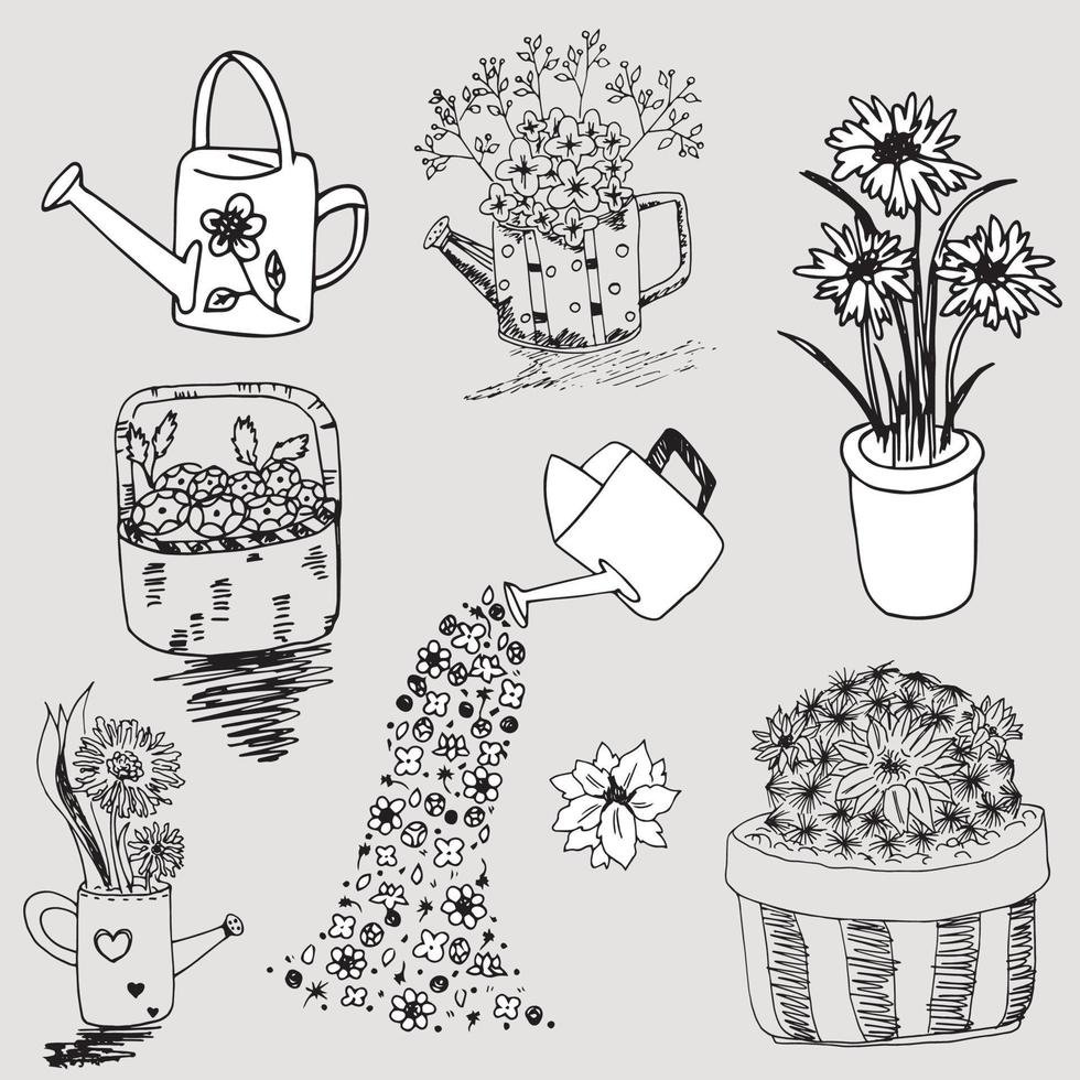 Flower on flowerpot doodle collection vector