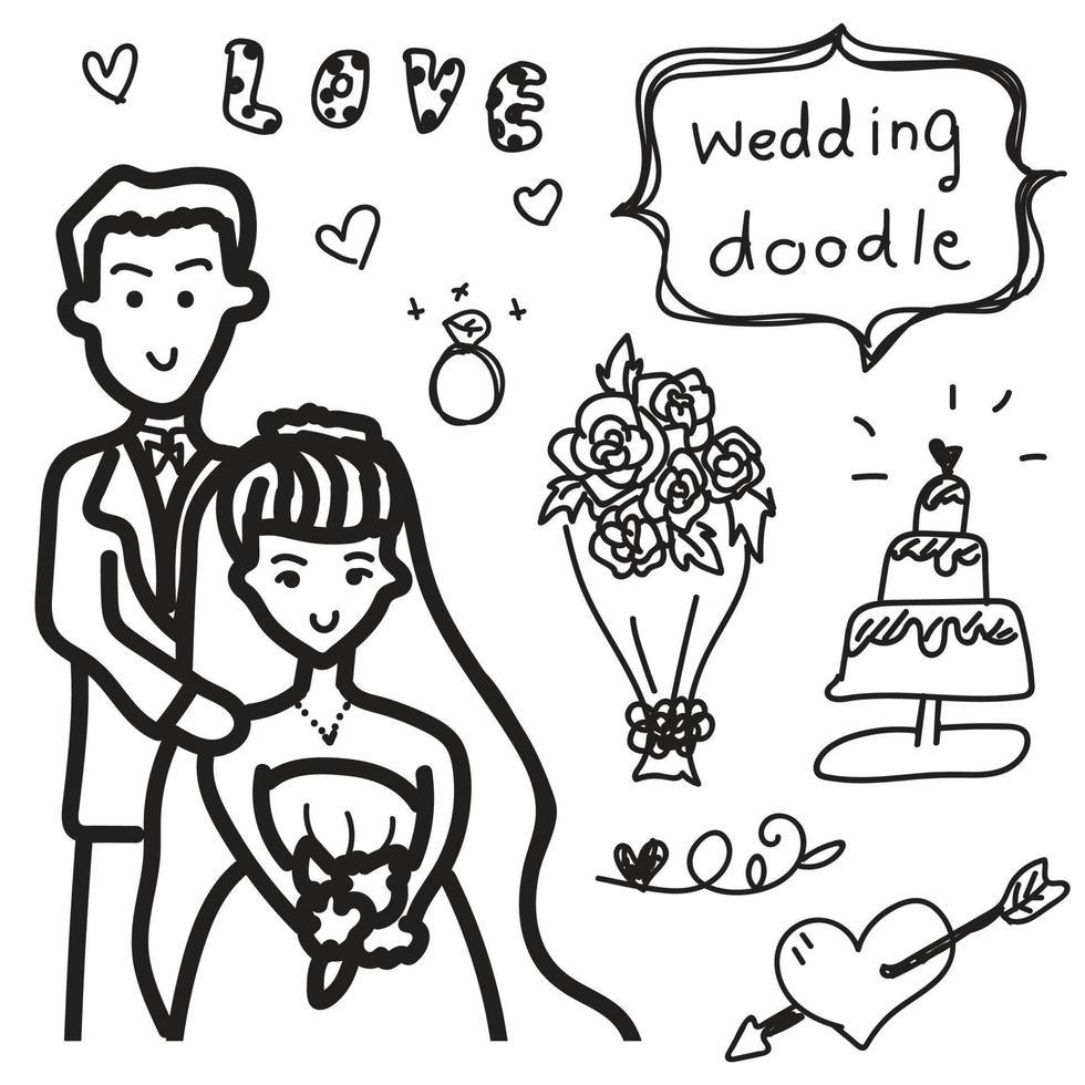 Wedding doodle elements vector