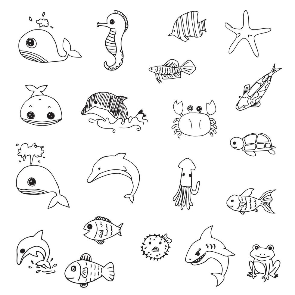 Animals doodle drawing from freehand vector set