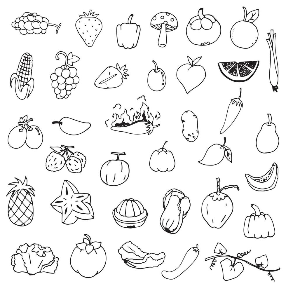 dibujo lineal de garabatos de frutas vector