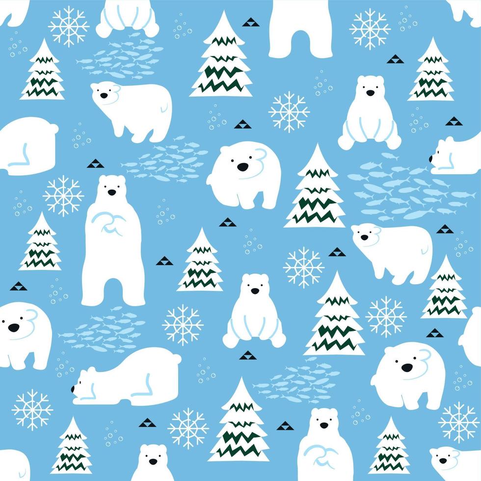 Cute polar bears winter seamless pattern background vector