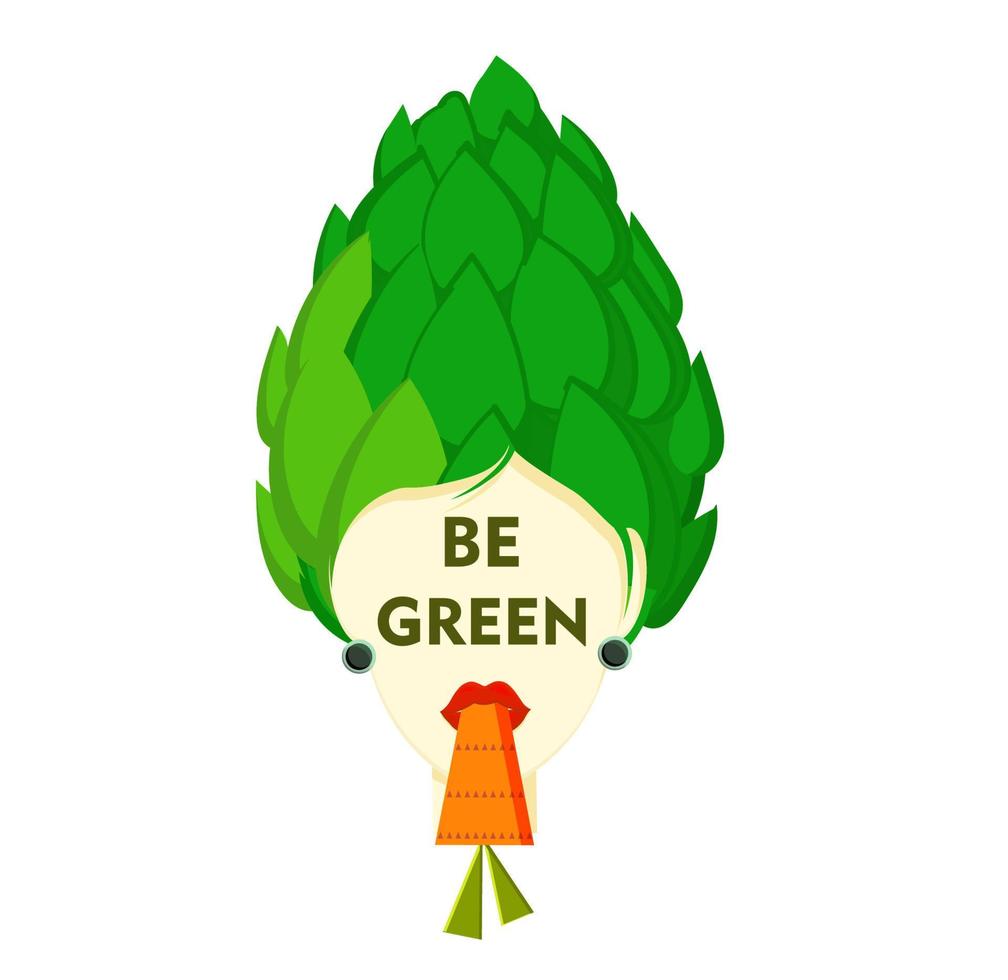 Fashion banner. Woman with a carrot. Be green. Vegan Day. Vegetarian Day vector