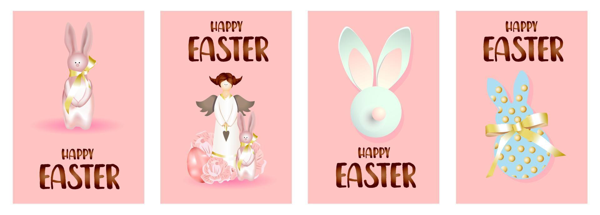 Set of easter holiday gift cards. easter banners, web posters, flyers and brochures, greeting cards, group vibrant covers. Design with realistic easter decoration objects. Easter vector