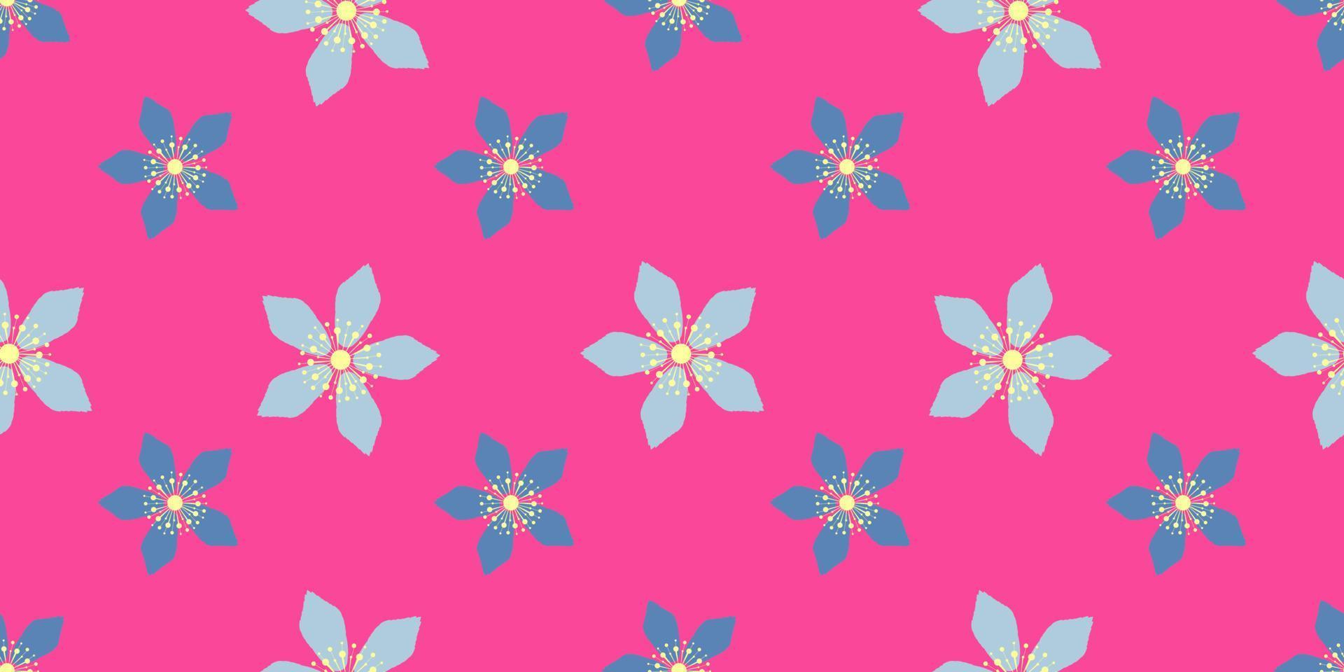 Bright easter pattern with spring flowers. Summer colors. Pink, fuchsia and blue. vector