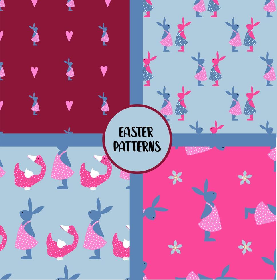 EASTER SEAMLESS PATTERNS. set of abstract vector paper with decorative flowers, shapes and symbols of easter day