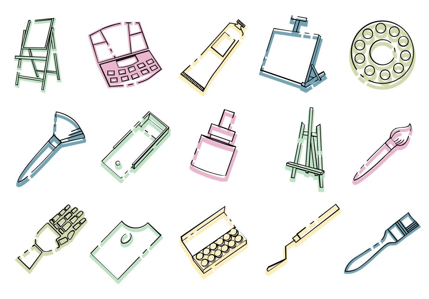 Icon set. Tools of the artist. Brushes and palette knives. Brushes of different shapes. Art accessories.. vector