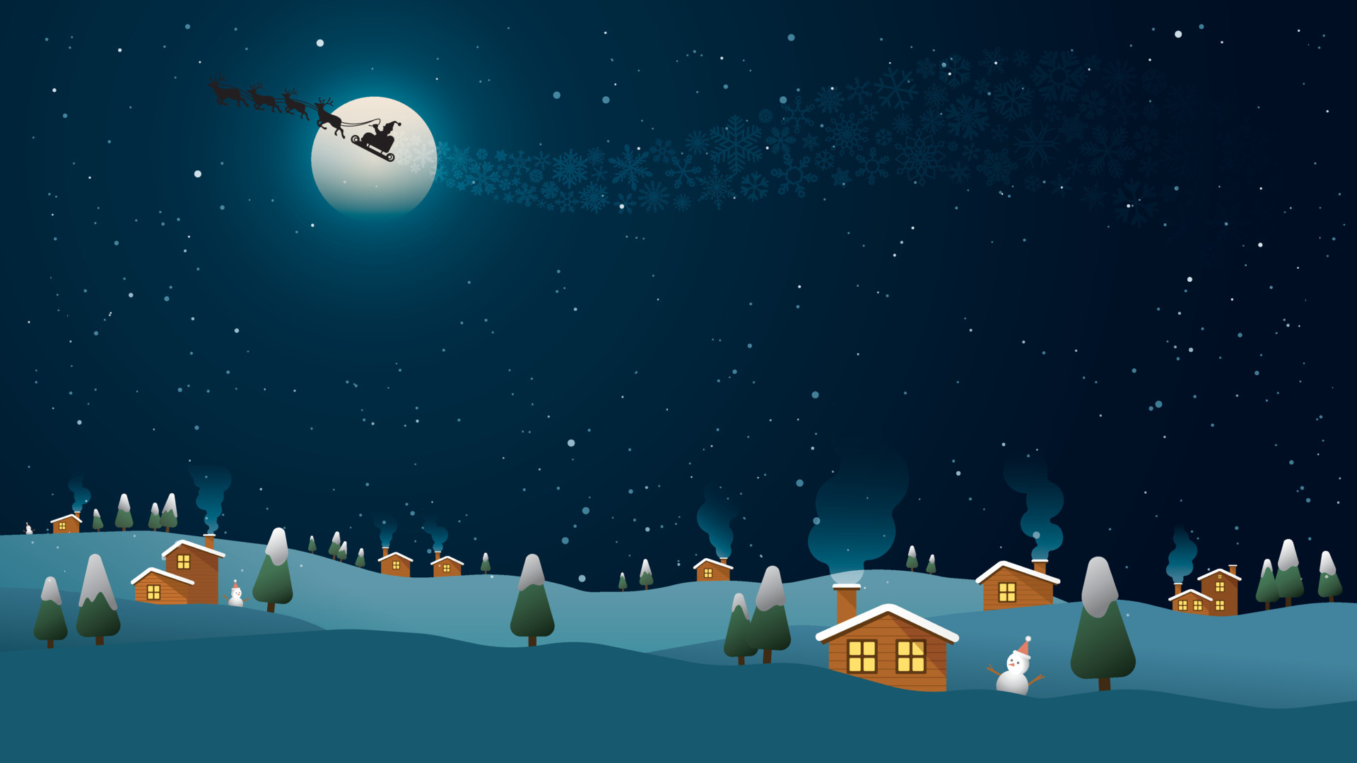 Santa clause with his sleigh and reindeers in christmas eve have small  town, pines, snow hills landscape and a lot of stars background. Christmas  night background. 12717478 Vector Art at Vecteezy