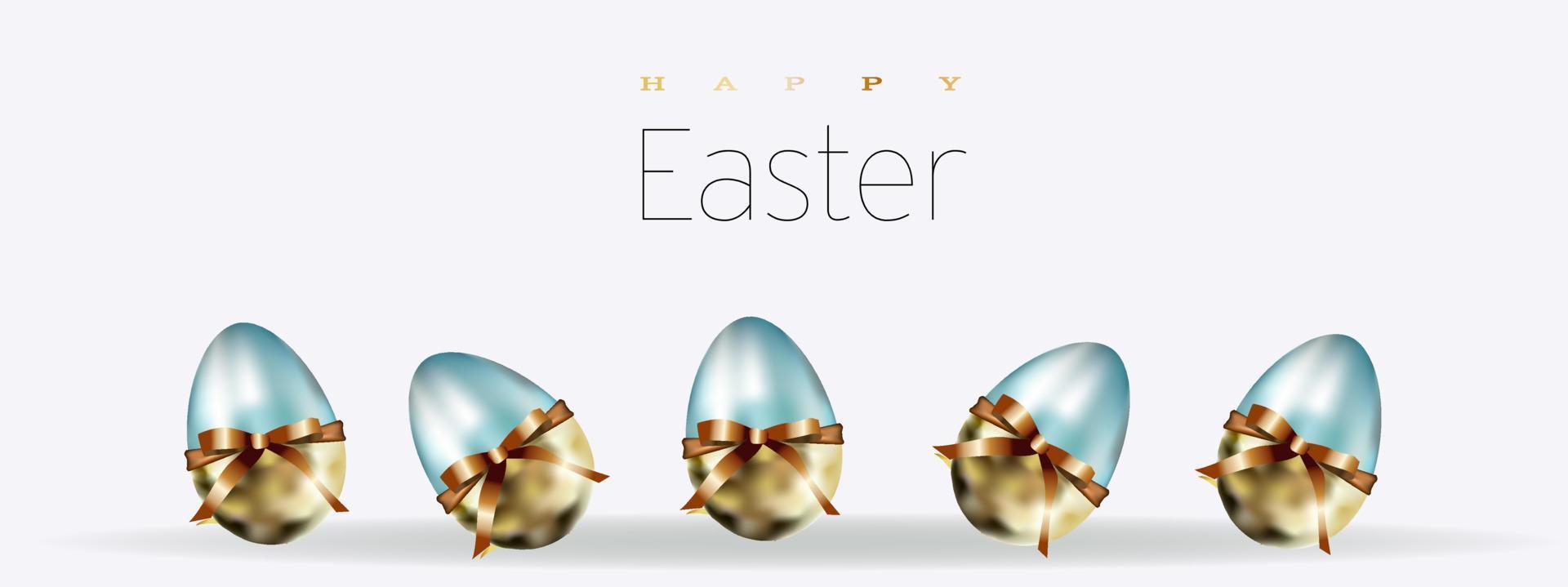 Easter background with place for text. Banner or poster for Easter. Blue. Golden eggs. Spring Break. Promotions and sales. Website header. vector