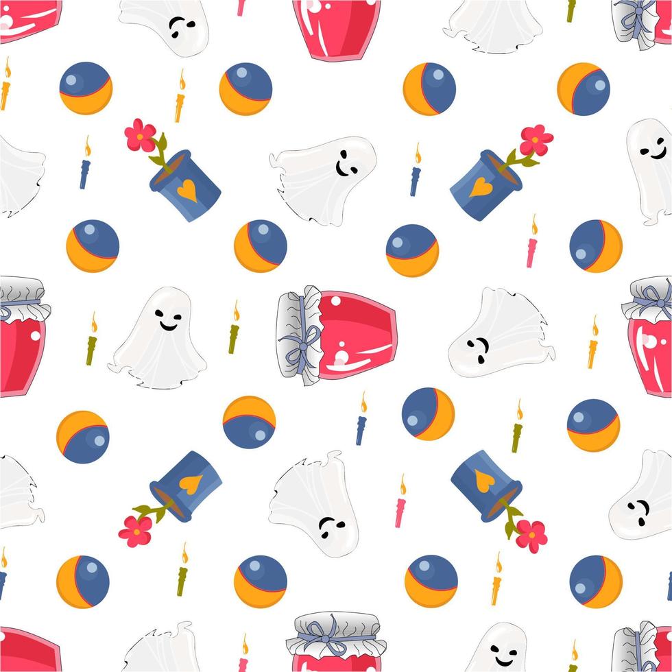Seamless pattern for kids. Cute children's toys on a white background. Newborn textile design. vector