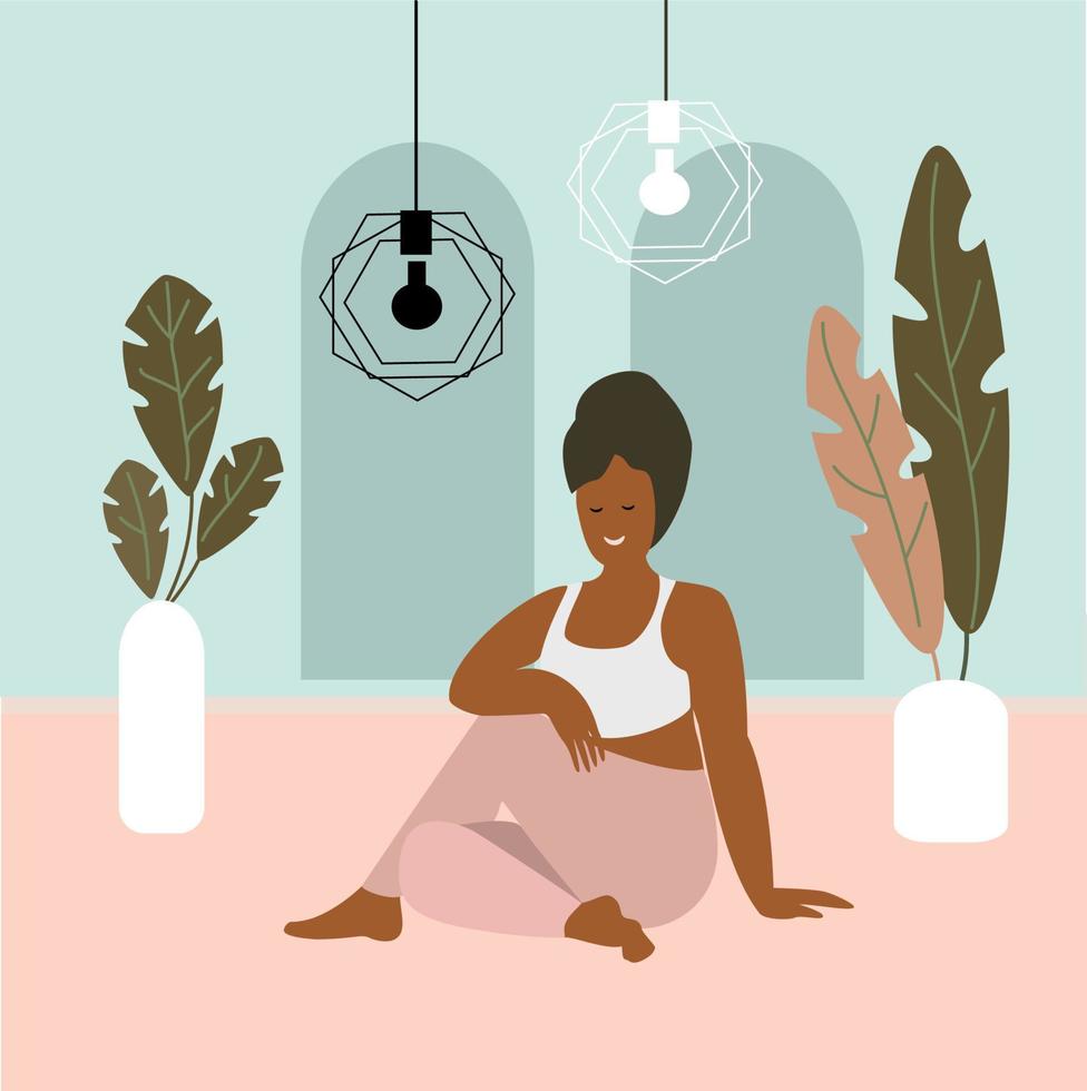 Woman yoga Body positive, self love, accepting Your Body. vector