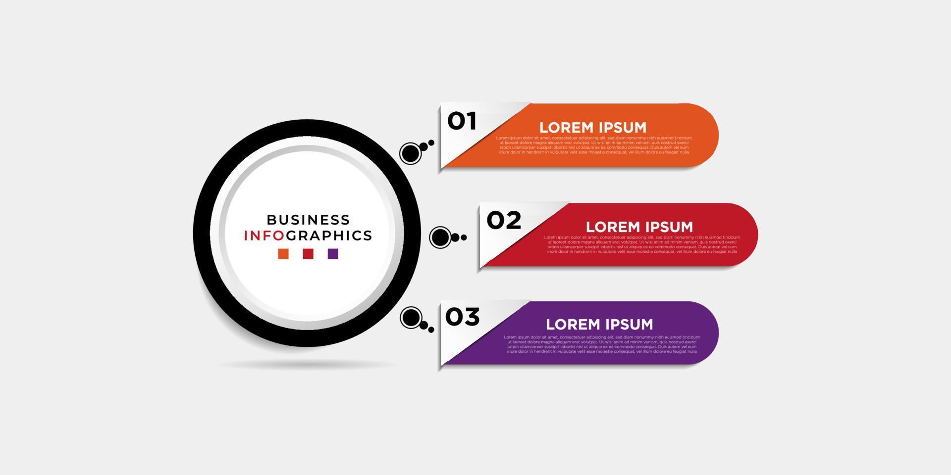 Infografía moderna de 3 pasos, opciones o niveles con etiqueta. gráfico de información de línea de tiempo. presentación de negocios, folleto de información, banner, plantilla de diseño de flujo de trabajo. ilustración vectorial eps10 vector