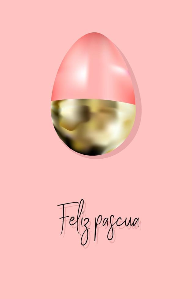 Easter card. Golden egg on a pink background. Spring design. Translation from Spanish HAPPY EASTER. vector
