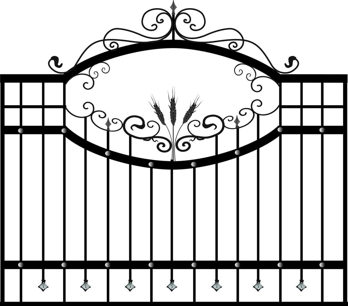 Gates forged sketch. Artistic forging. Iron door design. Vector illustration isolated on white background. Exterior. Garden gate.