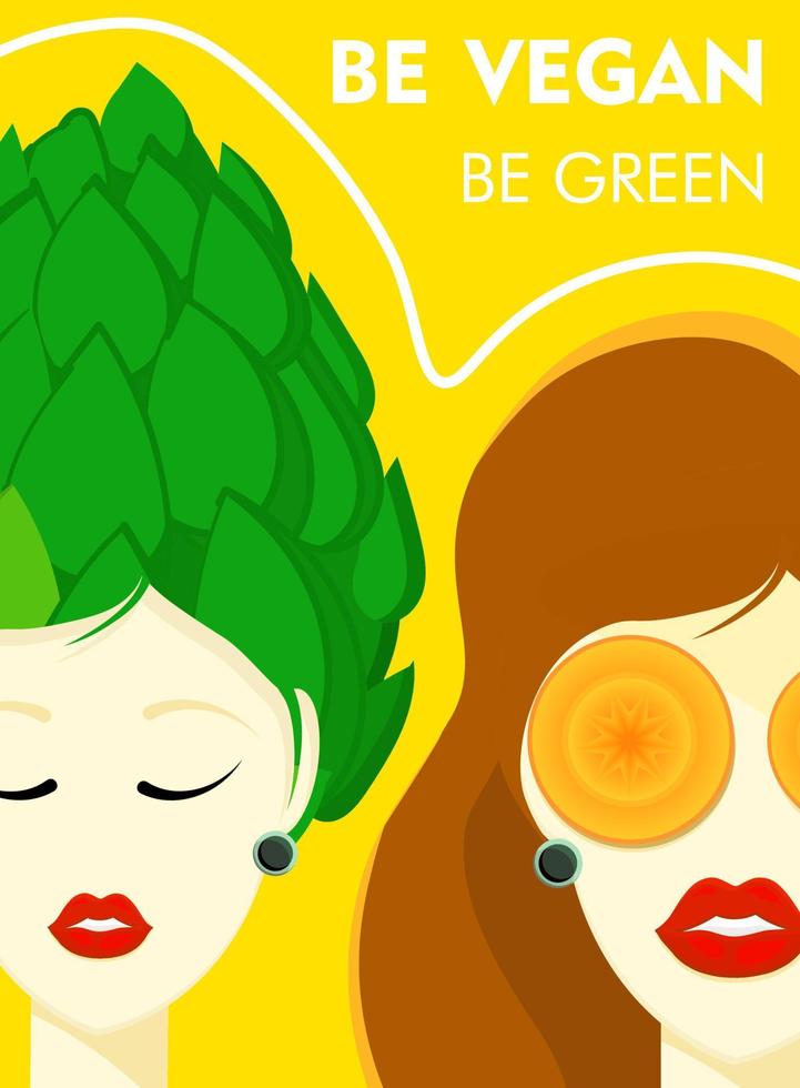 banner de moda moderno sobre el tema del vegetarianismo. día mundial vegano. comida sana. mujer con alcachofa. vector