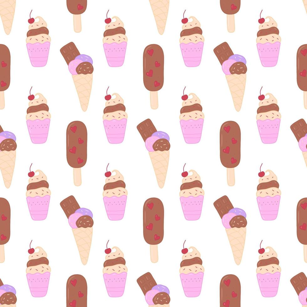 Doodle hand drawn ice cream vector seamless pattern