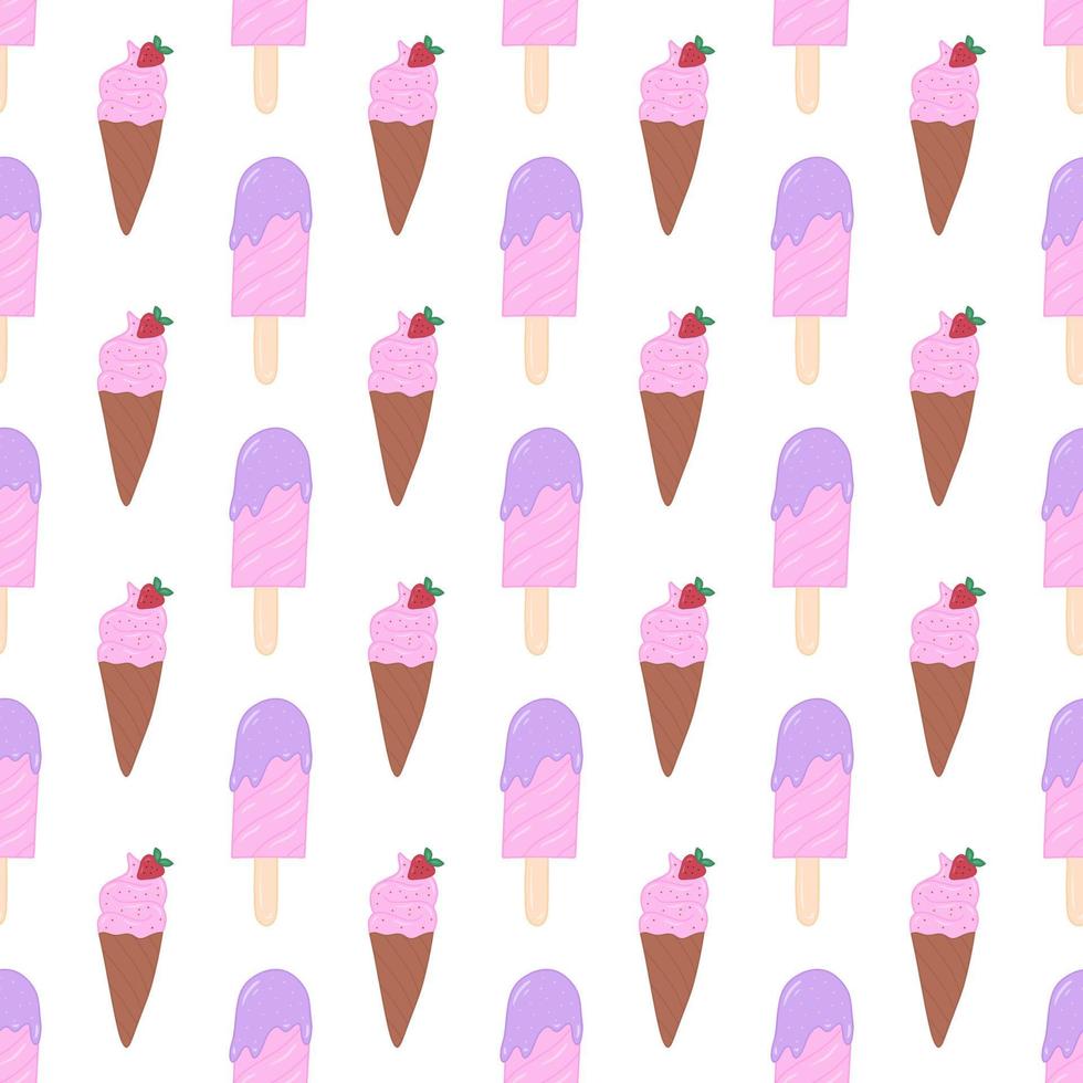 Doodle hand drawn ice cream vector seamless pattern