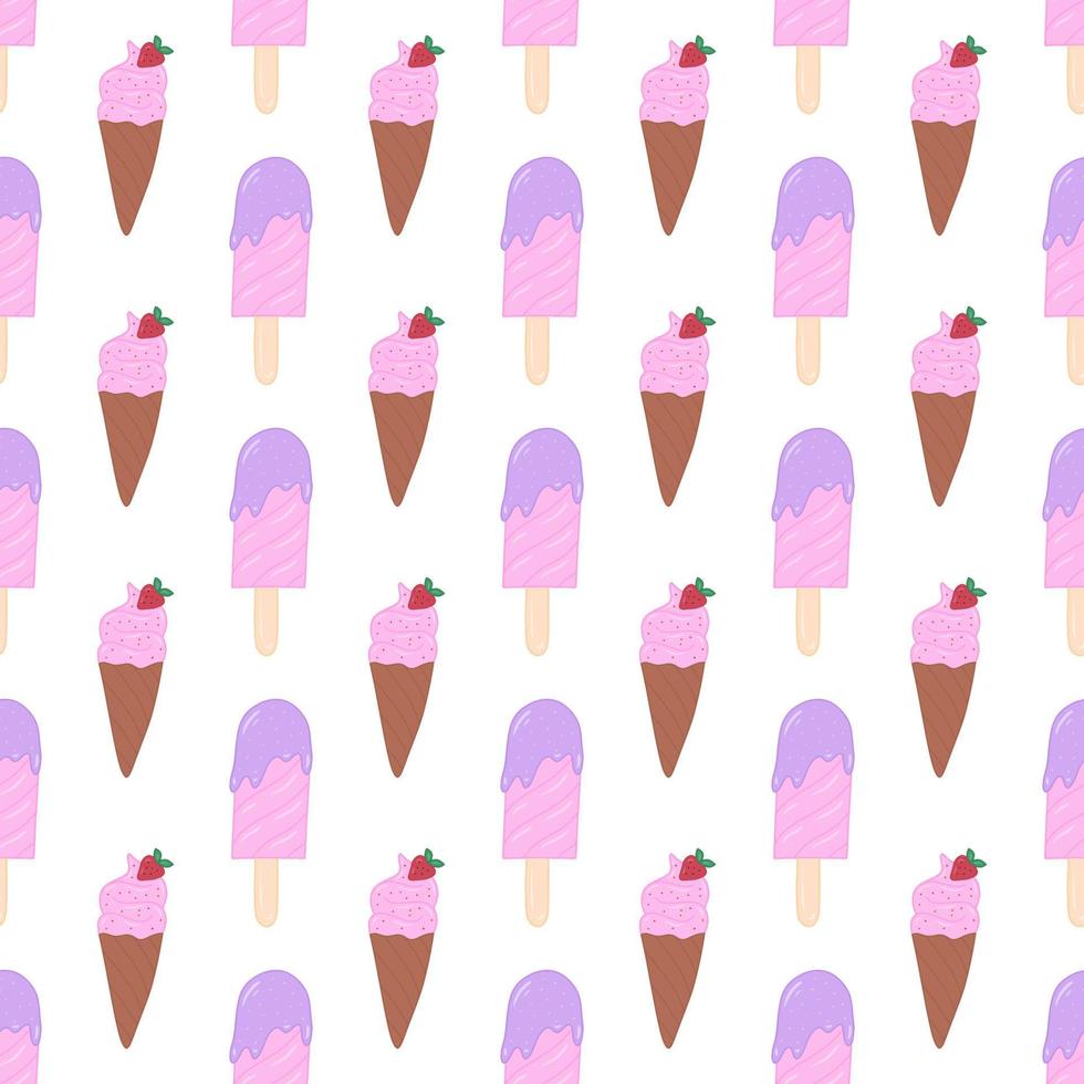 Doodle hand drawn ice cream vector seamless pattern