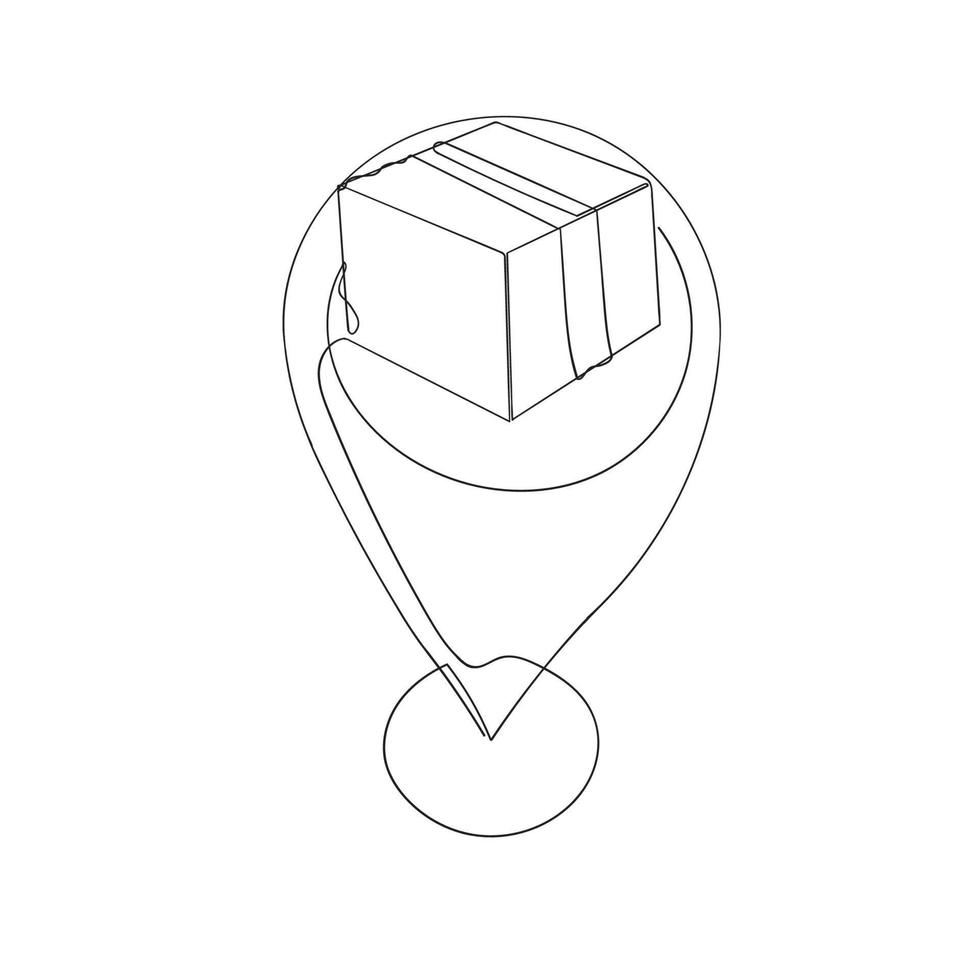 continuous line drawing package box gps location pin illustration vector