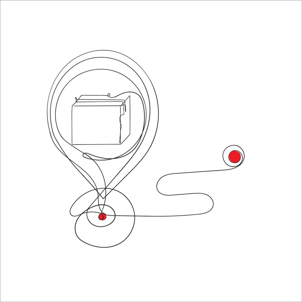 continuous line drawing package box gps location pin illustration vector