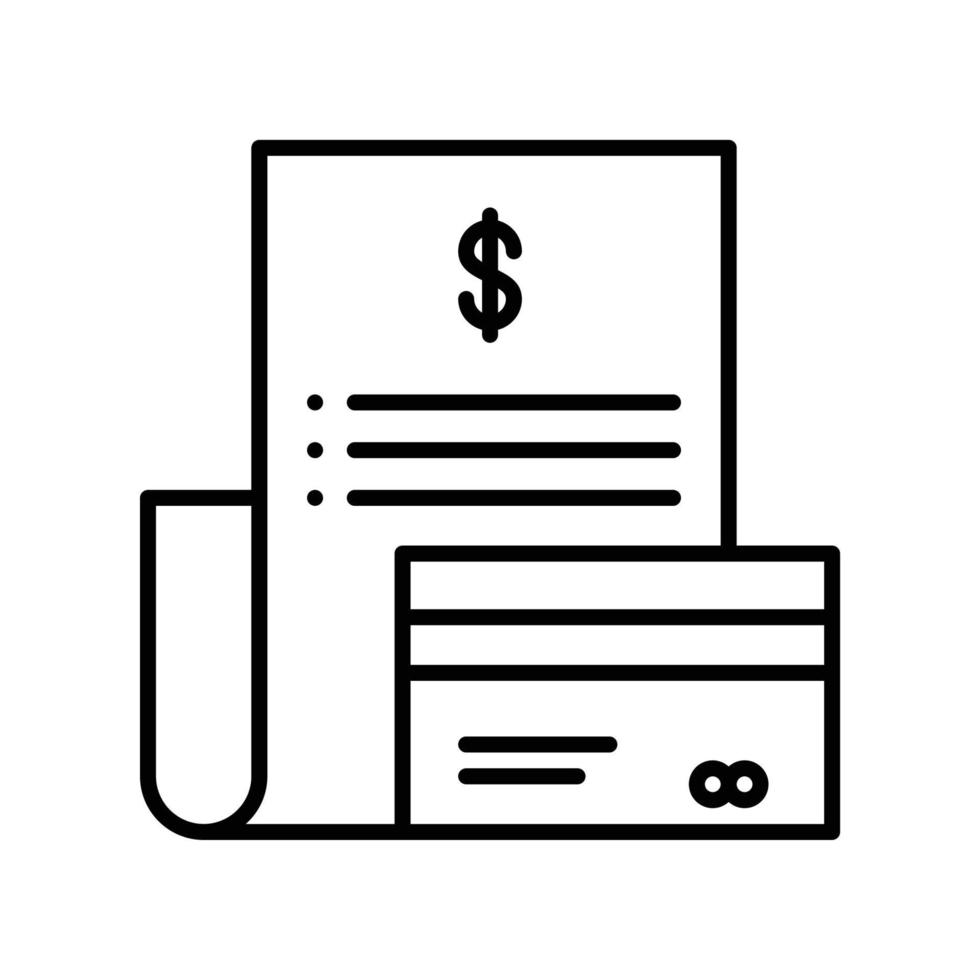 Payment bill icon with invoice and credit card in black outline style vector