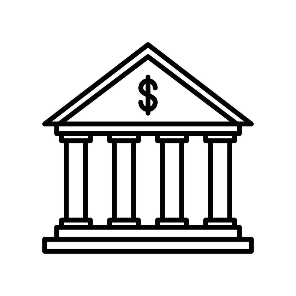 Bank icon for building or finance in black outline style vector