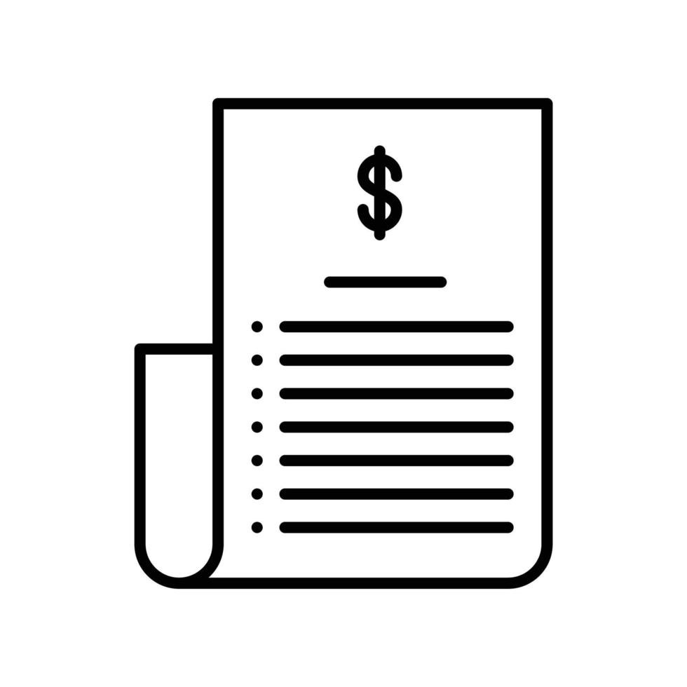 icono de factura o factura de pago con dólar en estilo de contorno negro vector